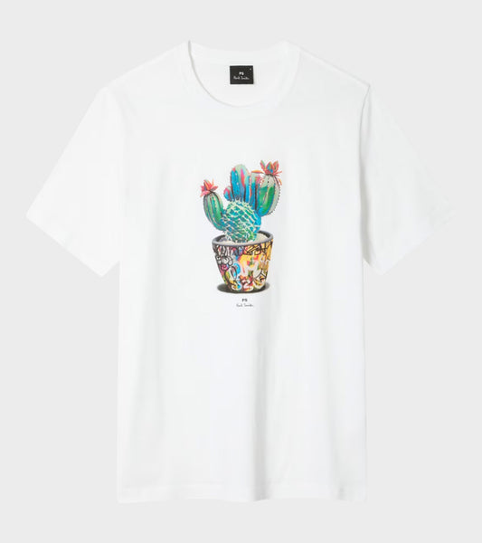 Casual Fit T-Shirt With Cactus Print White