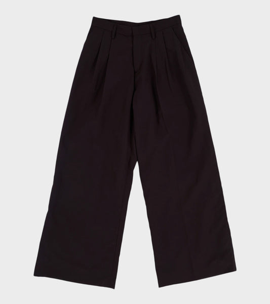 Unisex Nylon Pleated Suit Trousers Woven Brown