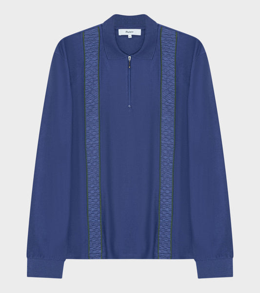 Lace LS Zip Polo Blue