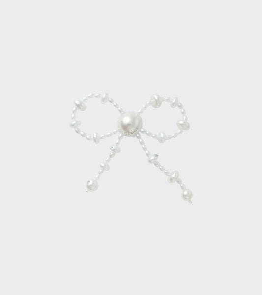 Large Pearl Beaded Bow Charm White