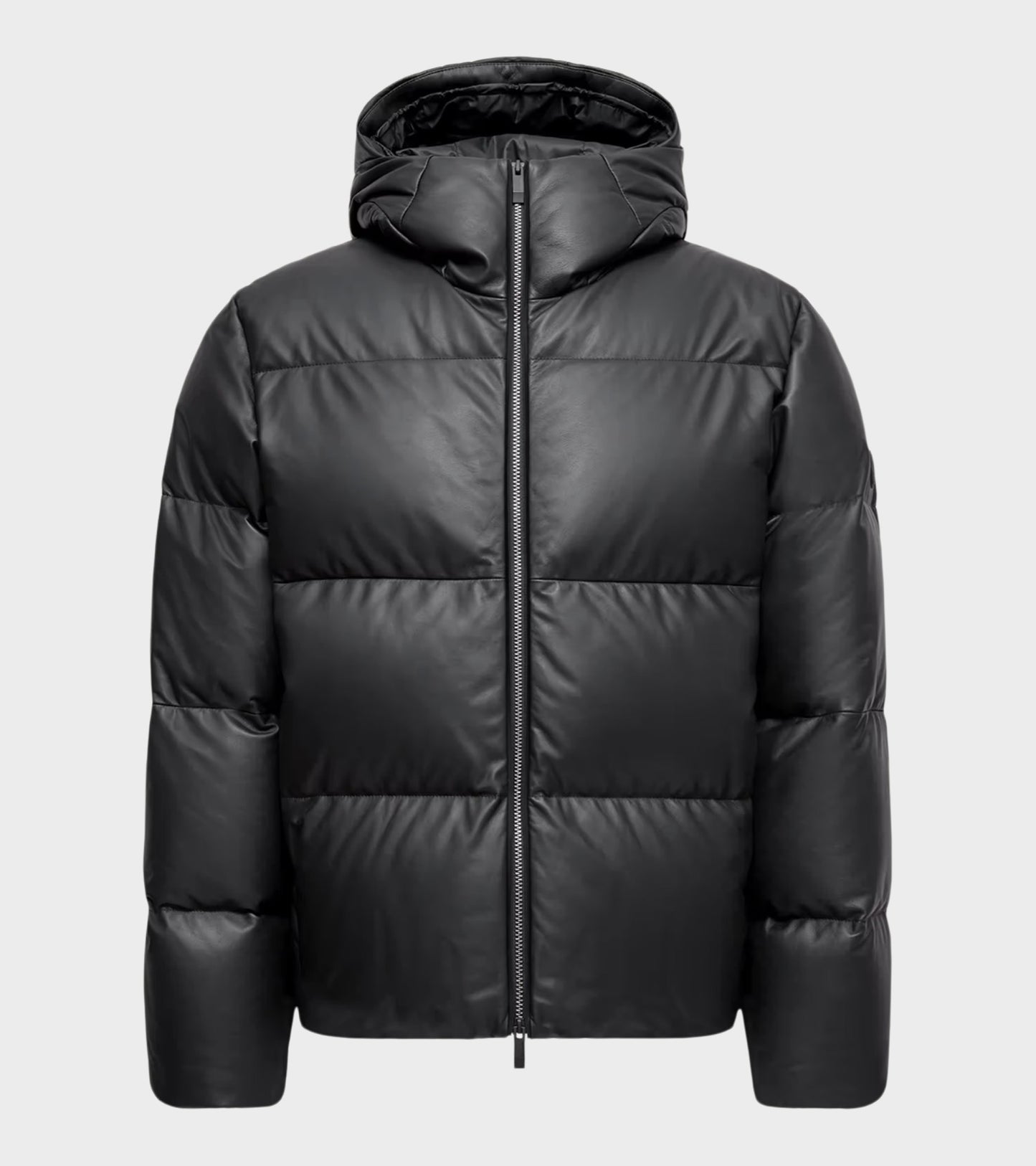 Mentone Hooded Nappa Leather Down Jacket Black