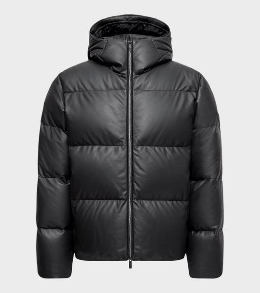 Mentone Hooded Nappa Leather Down Jacket Black