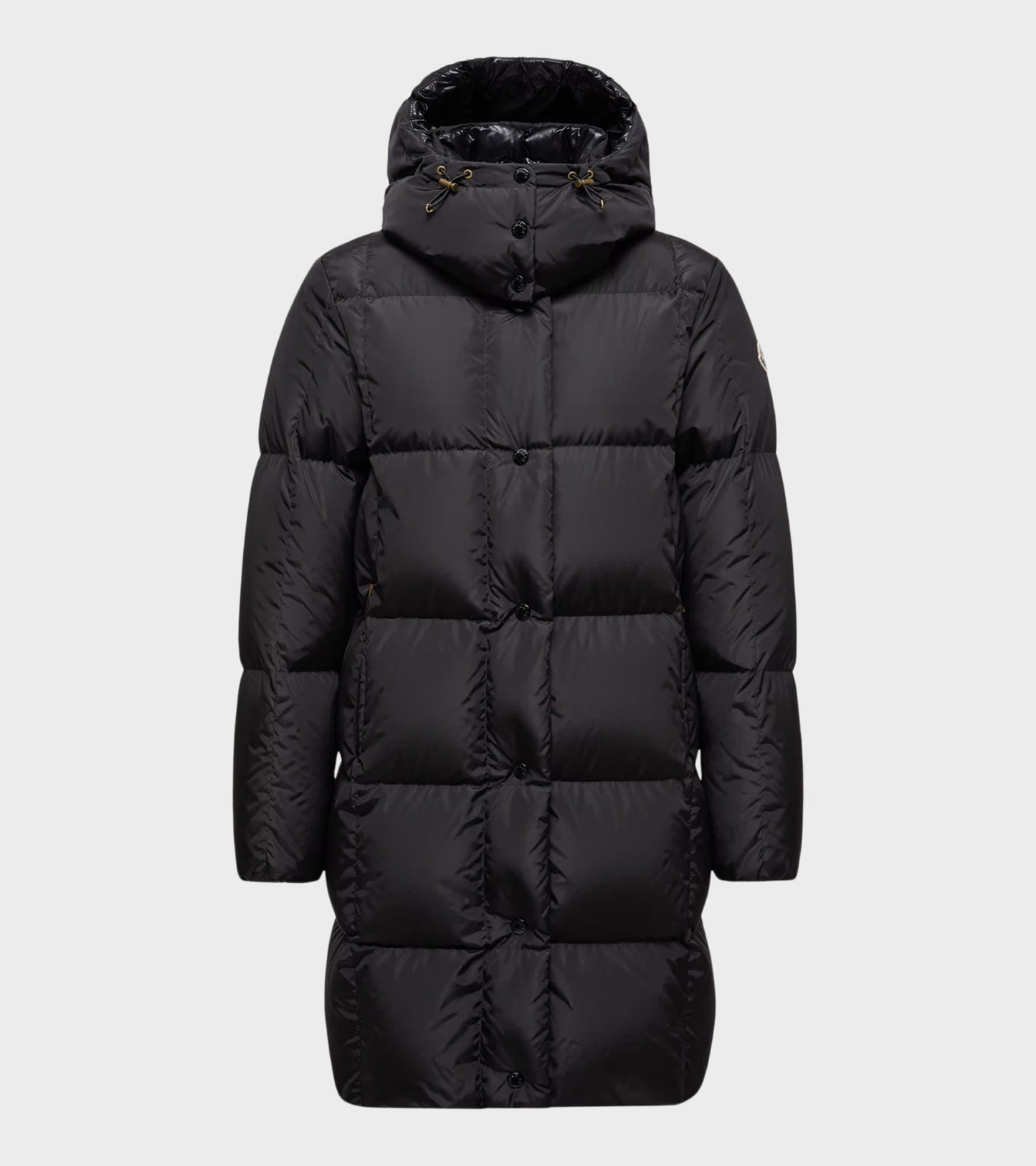 Litte Square Quilted Hooded Long Down Jacket Black