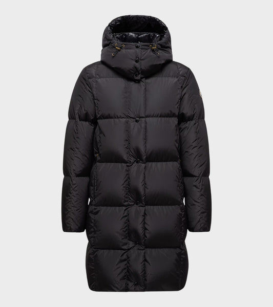 Litte Square Quilted Hooded Long Down Jacket Black
