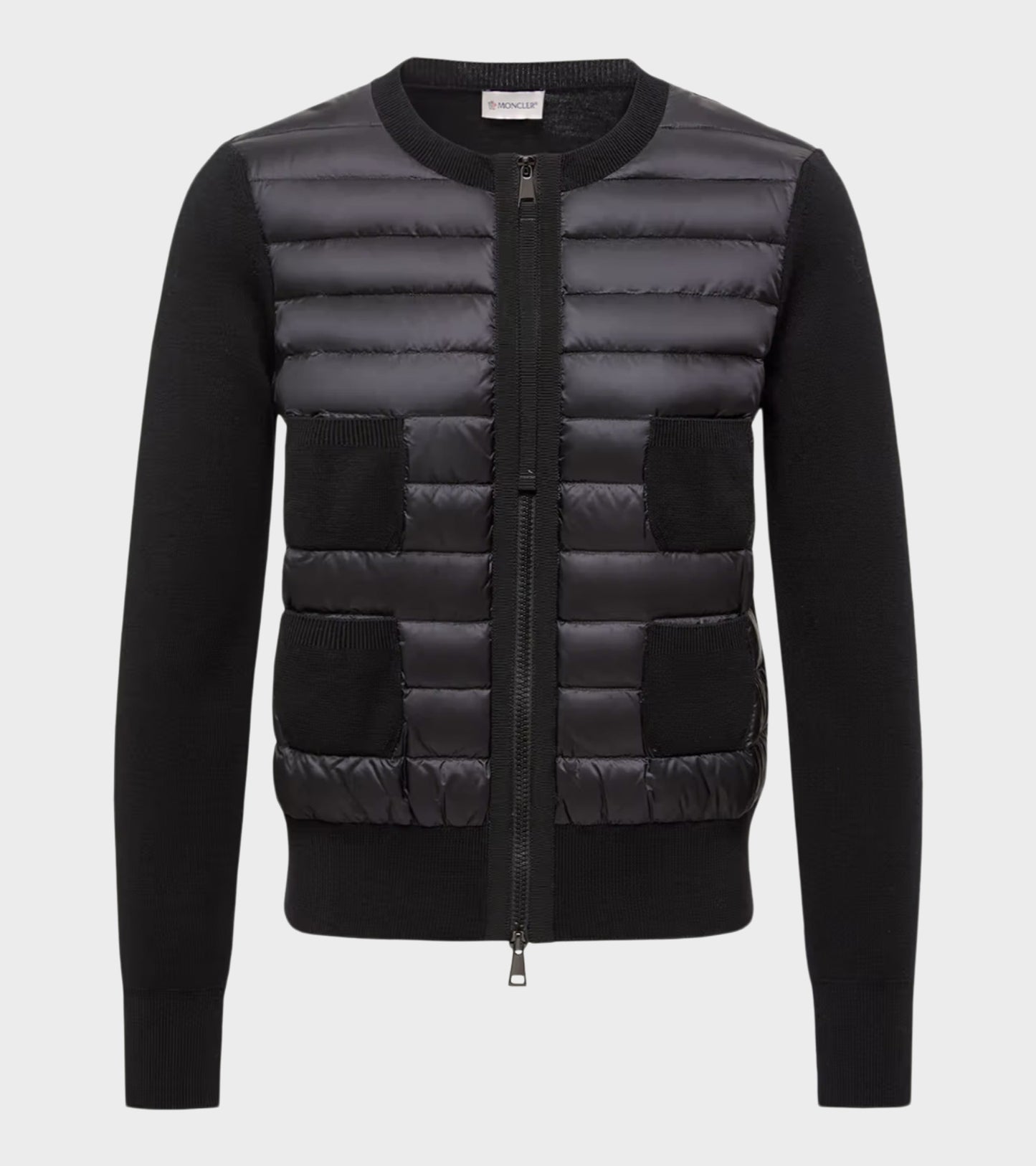 Padded Four Pockets Merino Wool Zip Up Cardigan Black