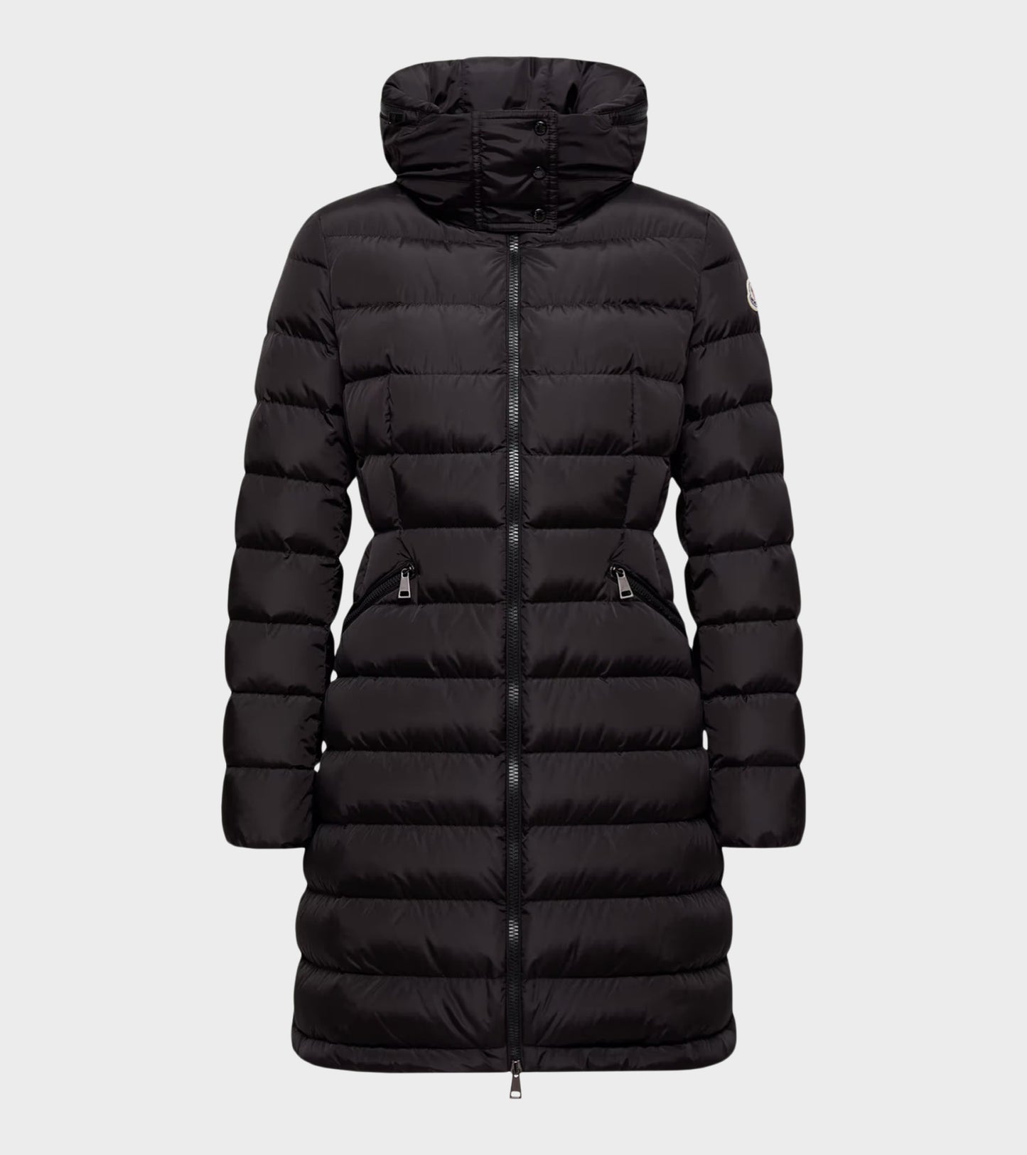 Flammette Hooded Long Down Jacket Black