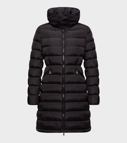 Flammette Hooded Long Down Jacket Black
