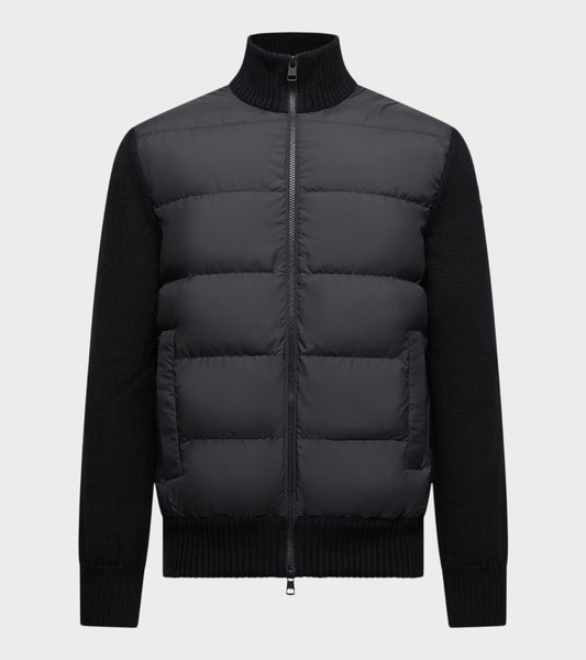 Padded Wool Zip Up Cardigan Black