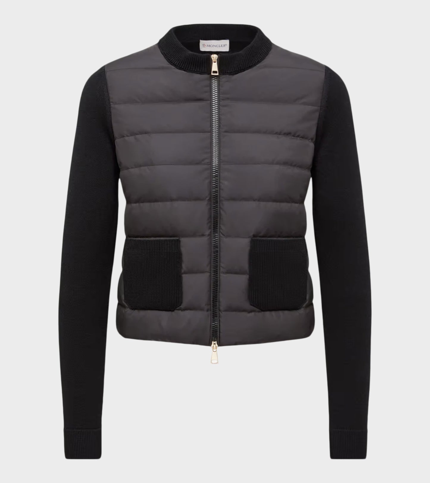 Padded Merino Wool Zip Up Cardigan Black