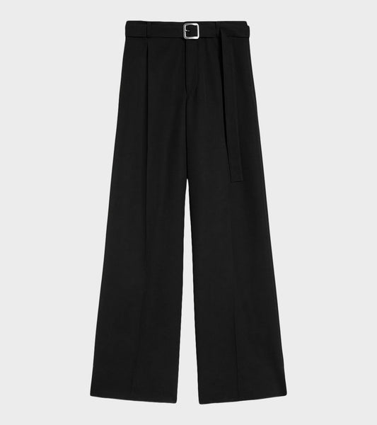 Belted Wool Trousers Black