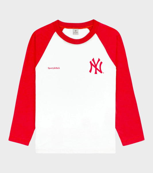 Yankees Serif Baseball Tee White/Red
