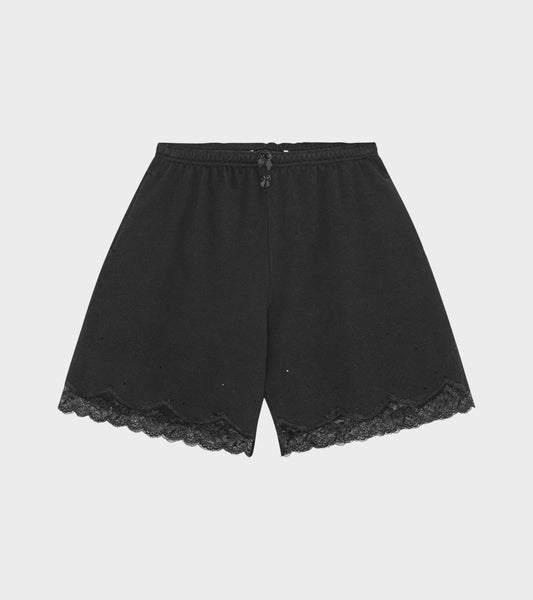 Lace Bermuda Sweat Shorts Black