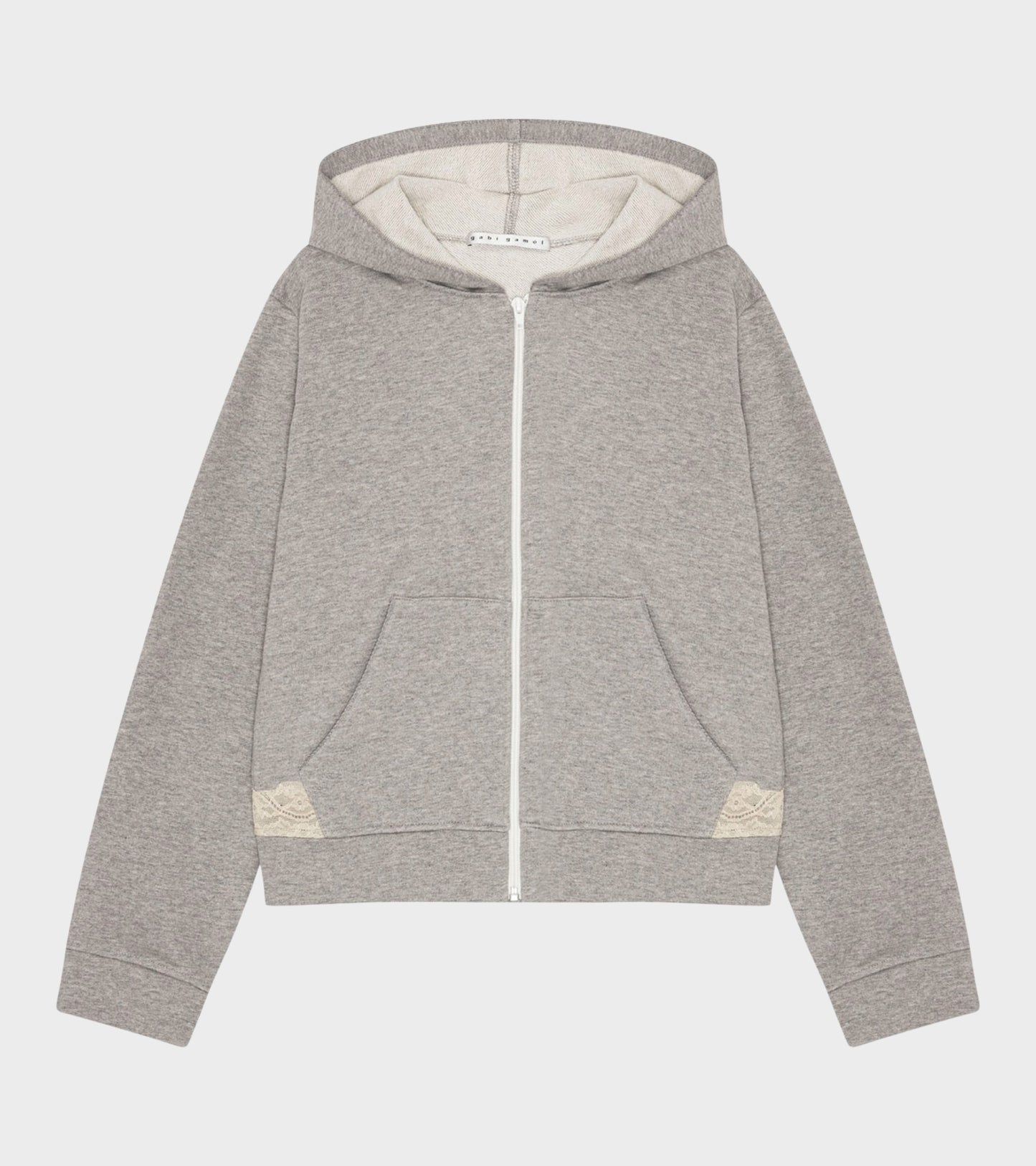 Lace Zip-up Hoodie Light Grey Melange