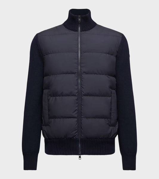 Padded Wool Zip Up Cardigan Navy Blue