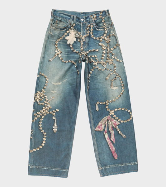 Loose Fit Printed Jeans Mid Blue
