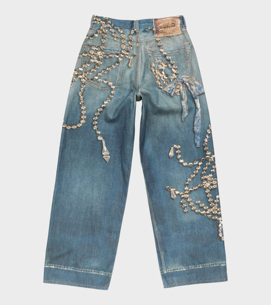 Loose Fit Printed Jeans Mid Blue