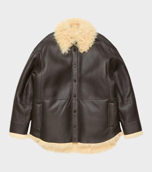 Shearling Shirt Jacket Coffee Brown/Pale Yellow