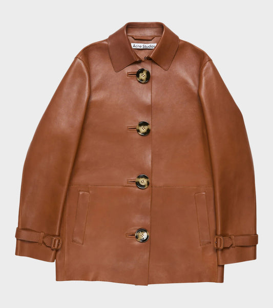 Leather Coat Cognac Brown