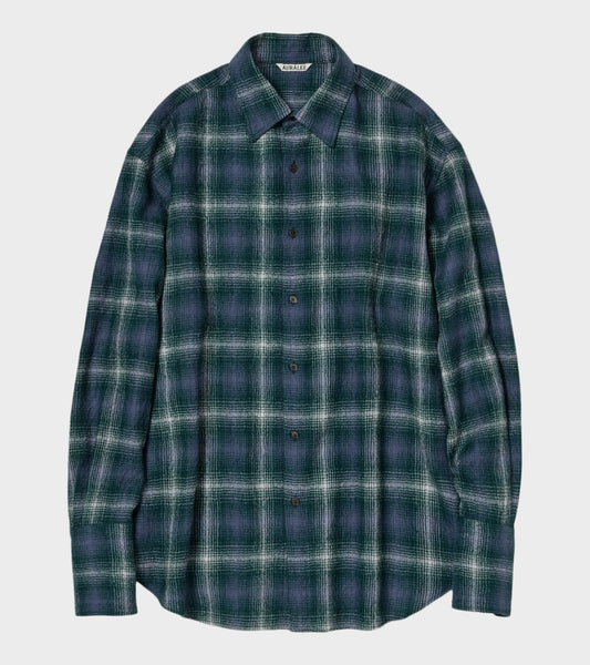 Airy Wool Check Shirt Forest Green/Navy