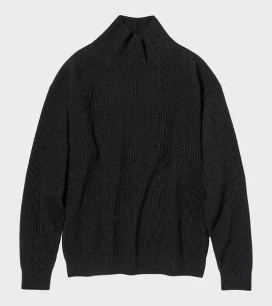 Super Fine Wool Rib Knit Turtle Black