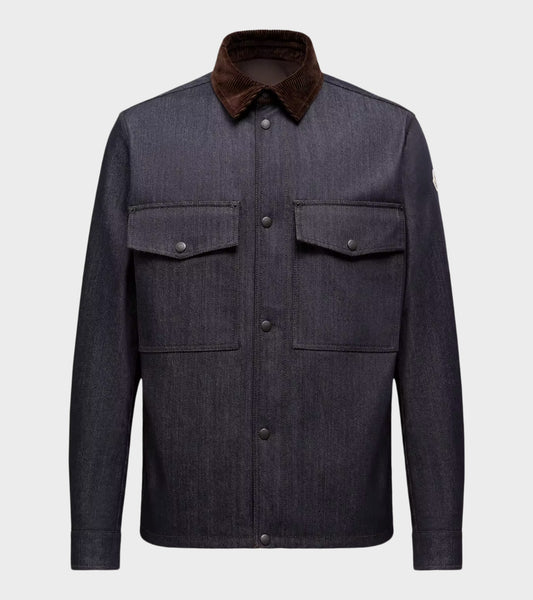 Denim Corduroy Trimmed Shirt Jacket Dark Blue
