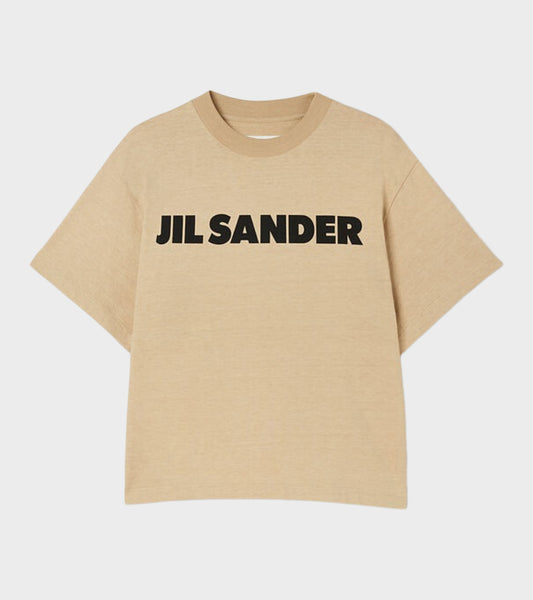 Stiff Lightweight Cotton Jersey Logo T-shirt Beige