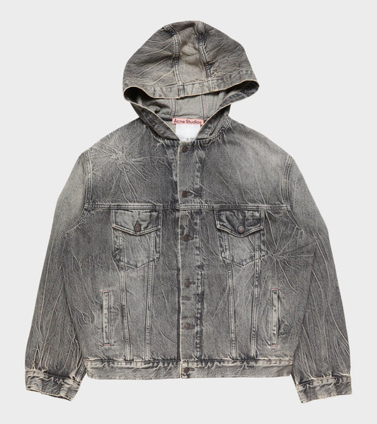 Hooded Denim Jacket Washed Black