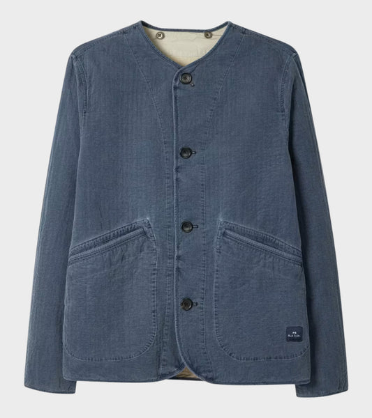 Self-Quilted Cotton Jacket Washed Indigo