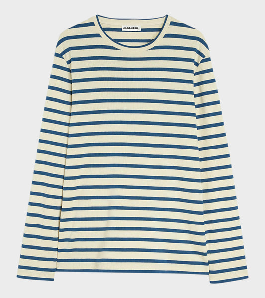 Ribbed Cotton Jersey Stripe L/S T-shirt Cornsilk