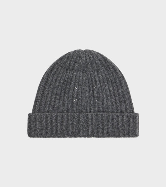 Virgin Wool Ribbed Beanie Dark Grey