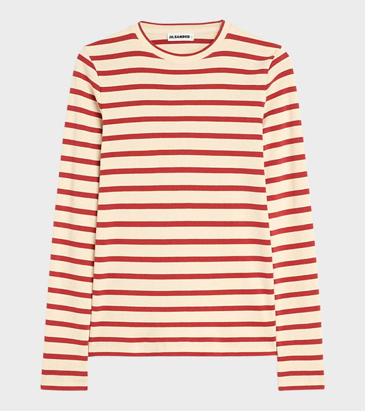 Ribbed Cotton Jersey Stripe L/S T-shirt Salty Red