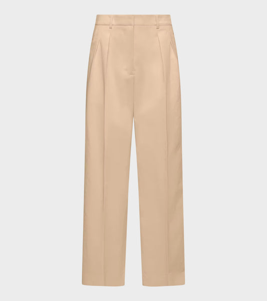 Cotton Wide-leg Tailored Trousers Beige