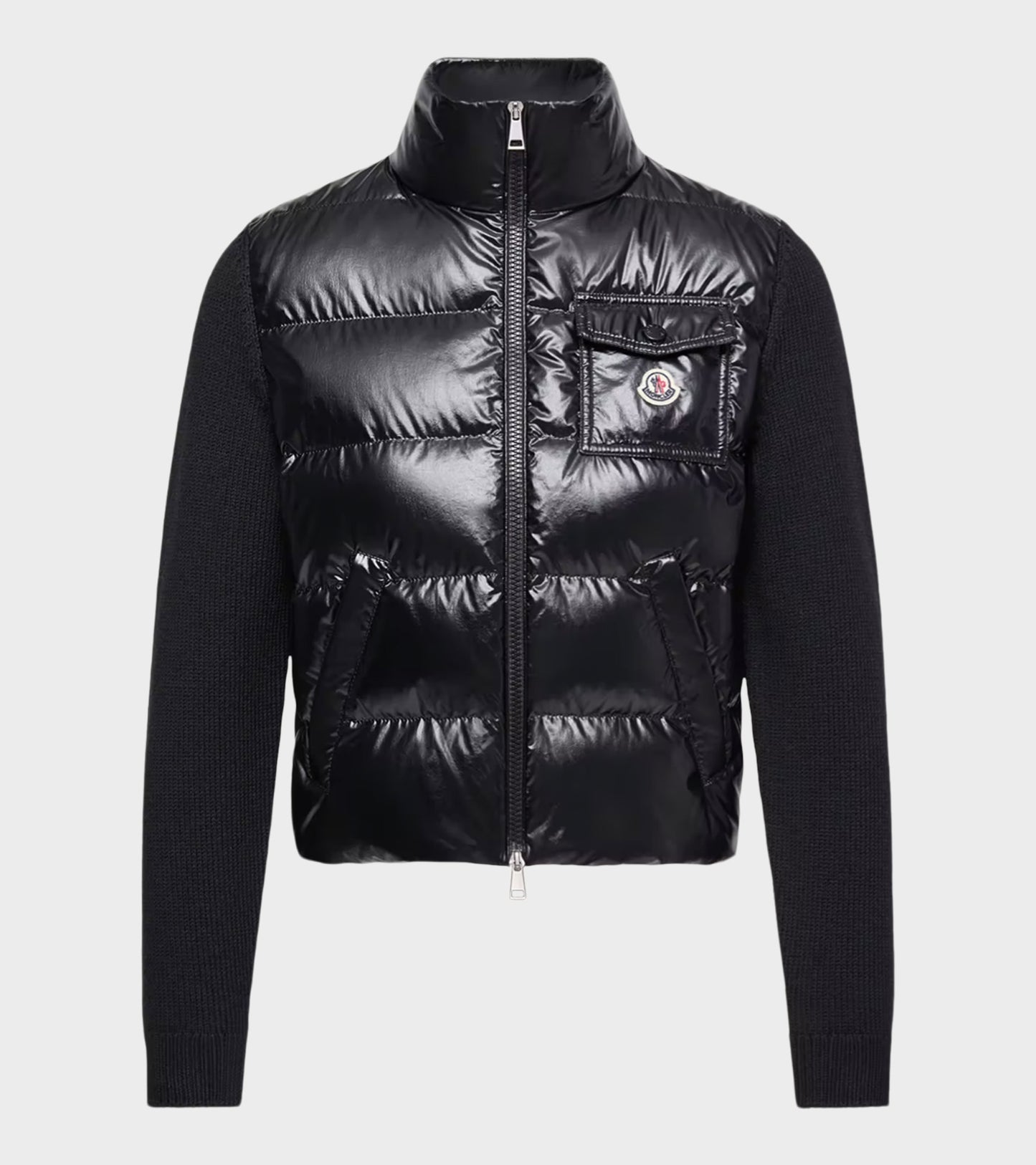 Padded Zip-up Wool Cardigan Black