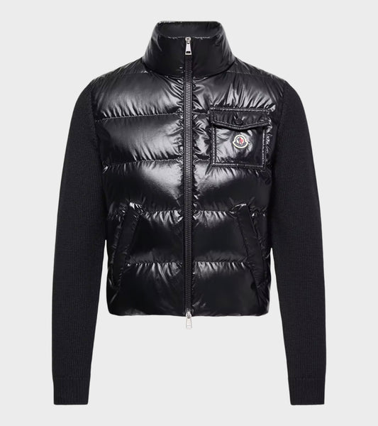 Padded Zip-up Wool Cardigan Black