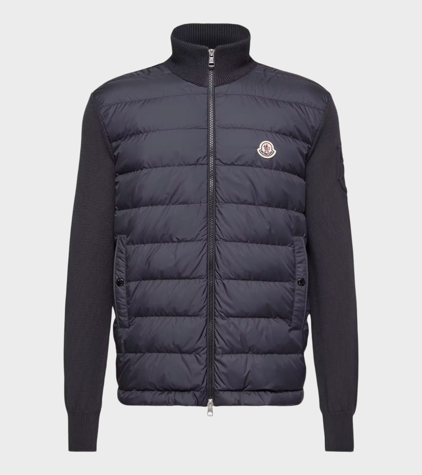 Sleeve Knit Logo Padded Zip-up Cardigan Navy Blue