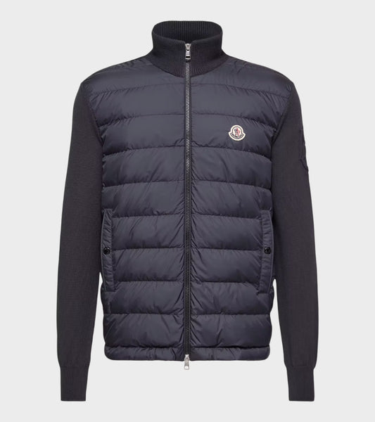 Sleeve Knit Logo Padded Zip-up Cardigan Navy Blue