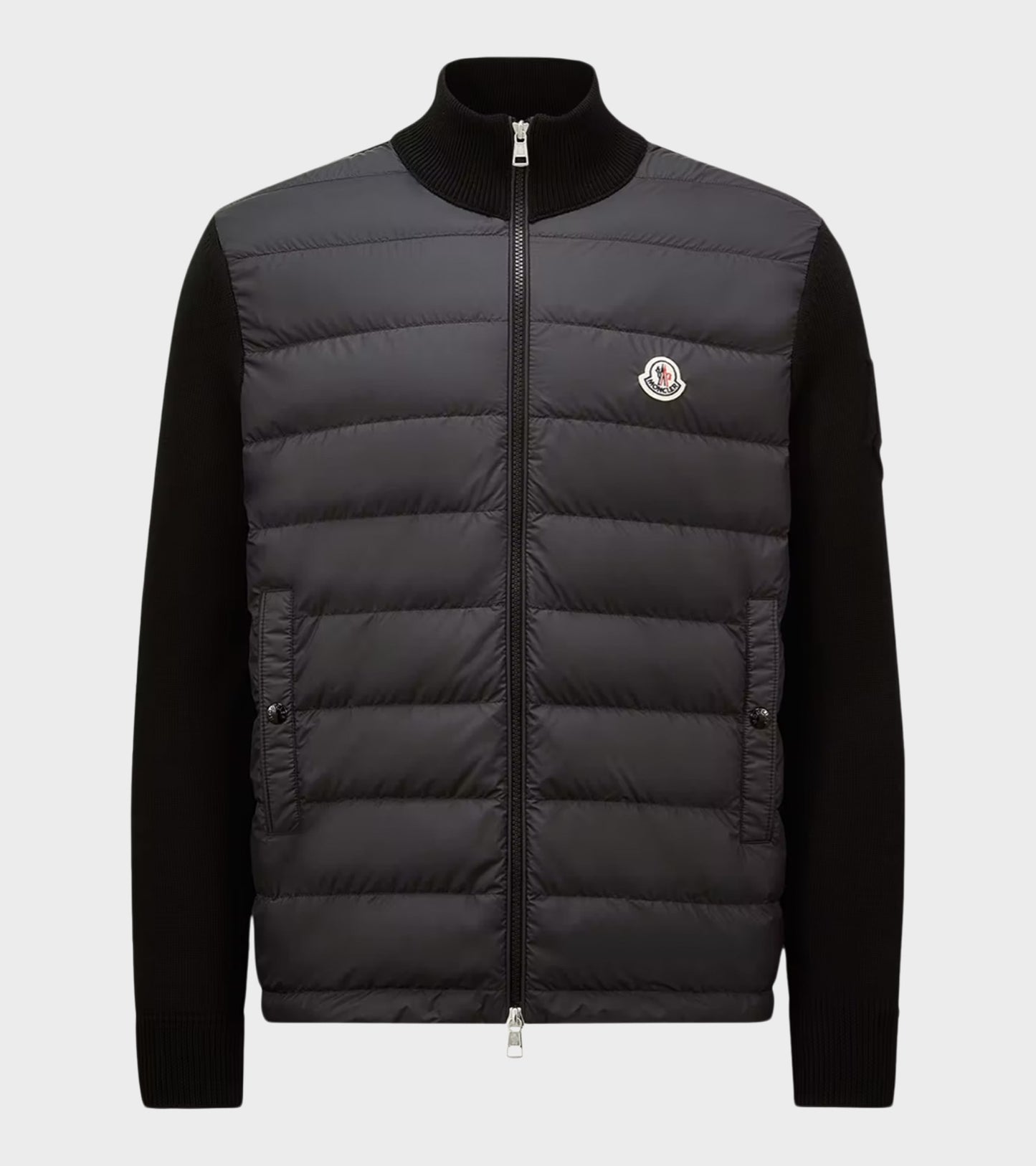 Sleeve Knit Logo Padded Zip-up Cardigan Black