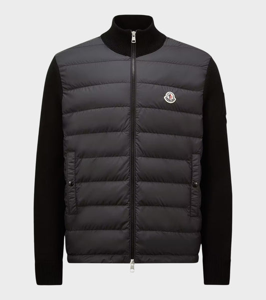 Sleeve Knit Logo Padded Zip-up Cardigan Black