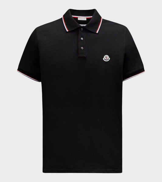 Tricolour Cotton Piqué S/S Polo Black