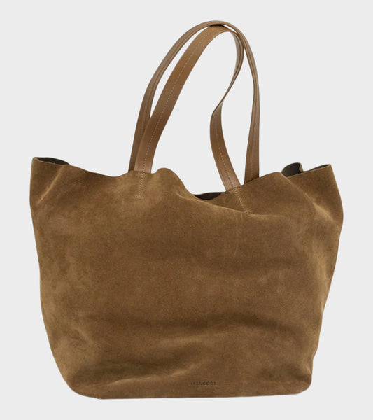 Full Grain Suede Leather Tote Bag Militare Brown