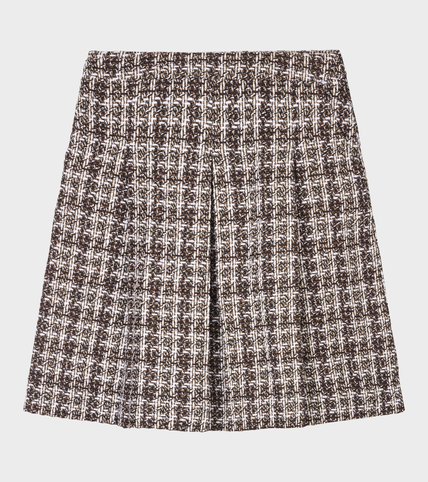 Bouclé Wool Full Length Pleated Skirt Burgundy Checkered