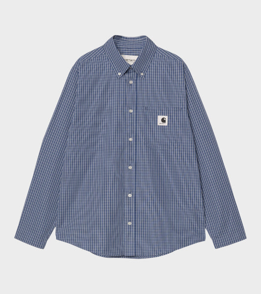 W L/S Cotton Poplin Groff Shirt Check Blue