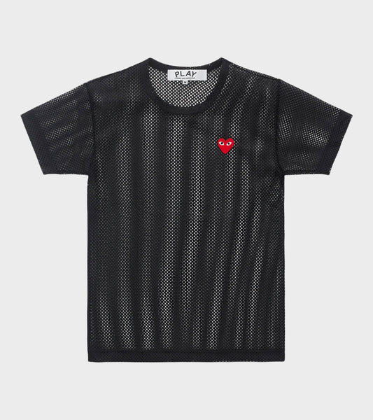 U Red Heart Mesh T-shirt Black