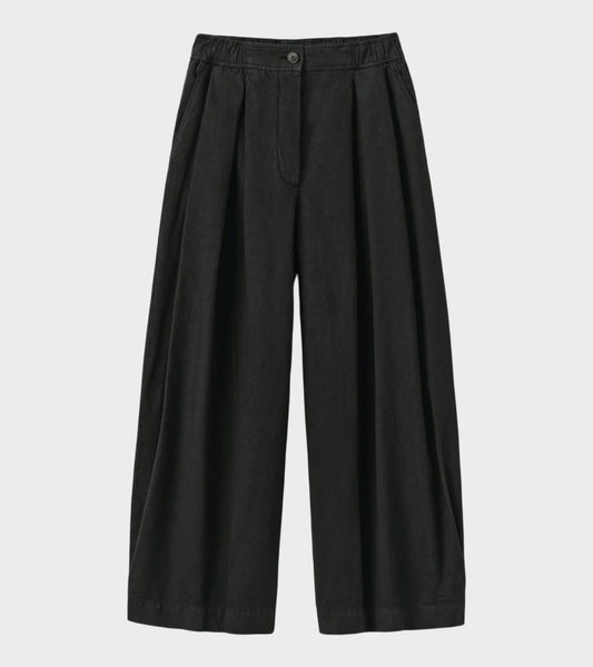 Cotton Linen Canvas Wide Leg Trousers Soft Black