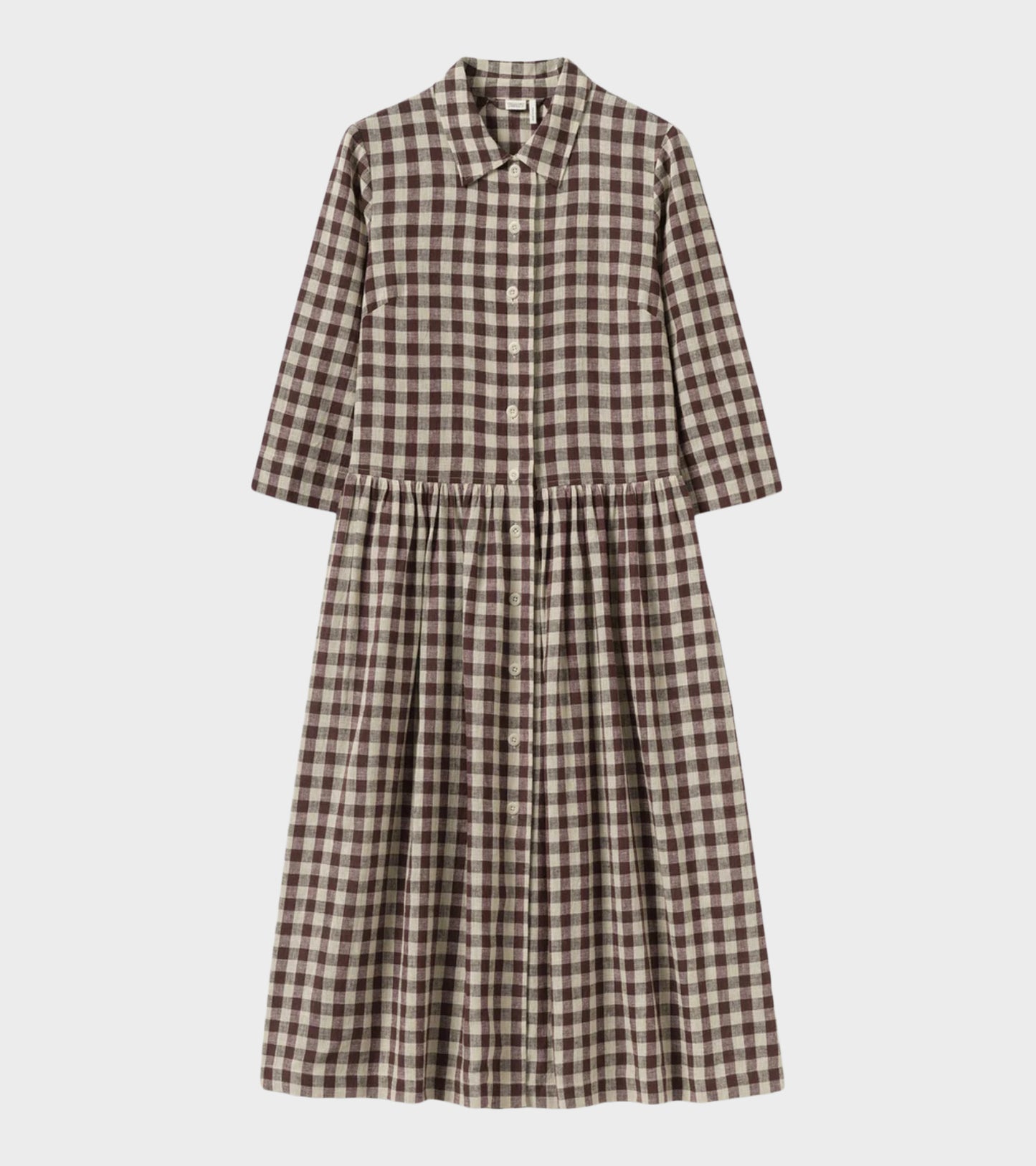 Check Linen Cotton Shirt Dress Dark Chocolate/Ecru