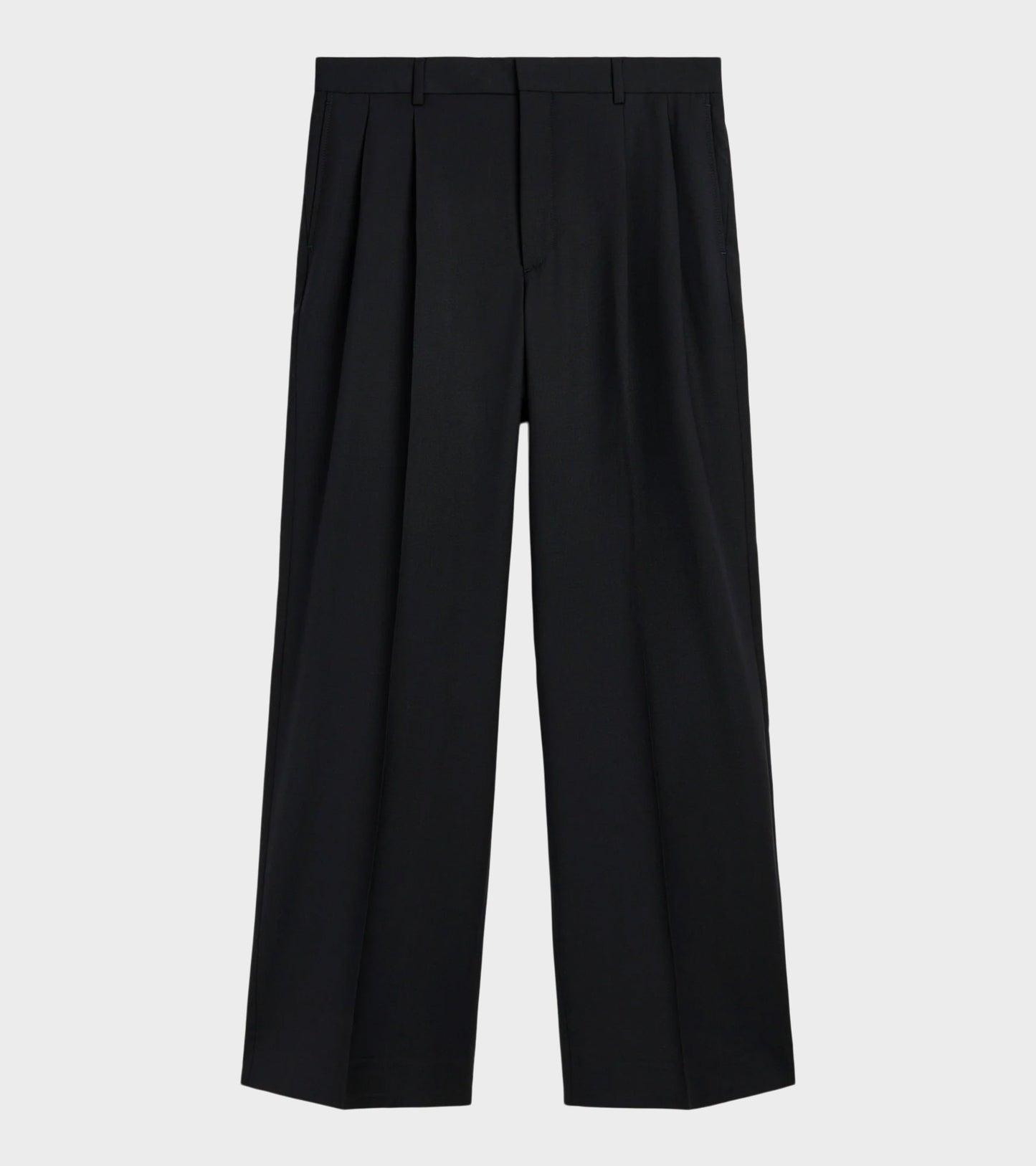 Wide Pleated Trouser Tropical Wool Black