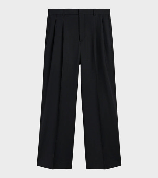 Wide Pleated Trouser Tropical Wool Black