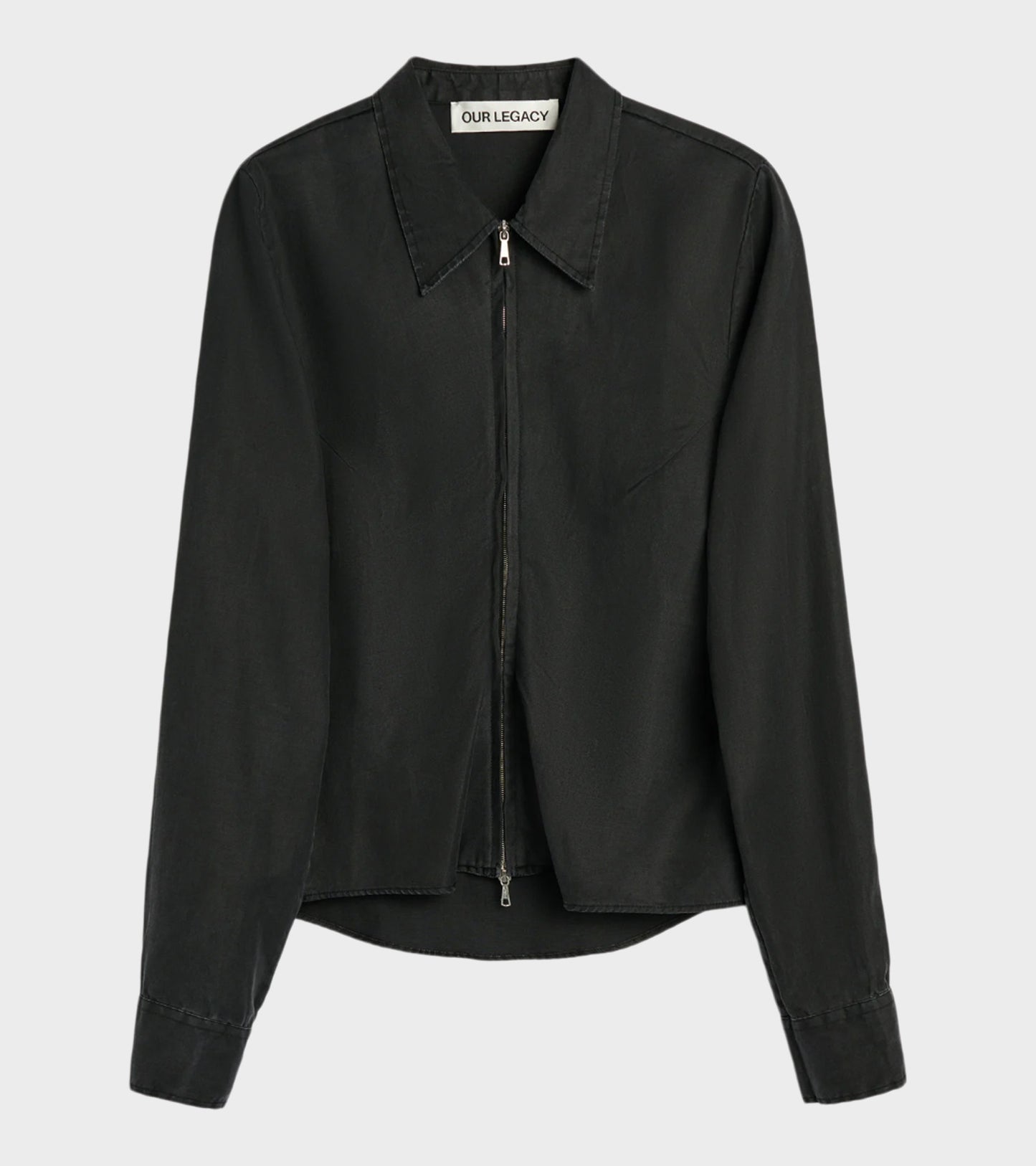 Slim Zip Shirt Lacquer Black Mirror Tencel
