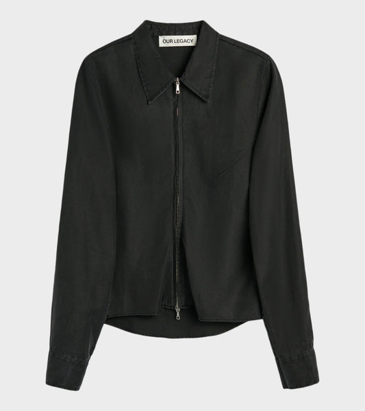 Slim Zip Shirt Lacquer Black Mirror Tencel
