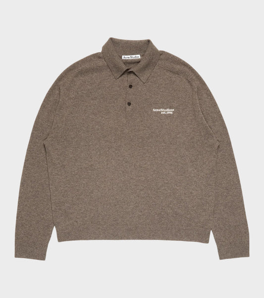 Wool Knit Polo Brown Melange